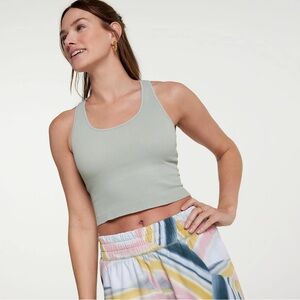 CALIA Women's Ribbed V-Neck Cropped Tank Top in Green Size M